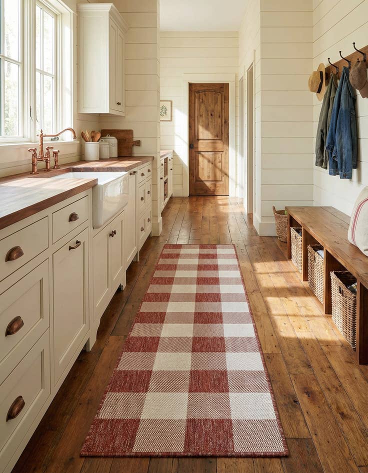Detail image of 2' x 8' Easy-Clean Checkered Indoor / Outdoor Runner Rug