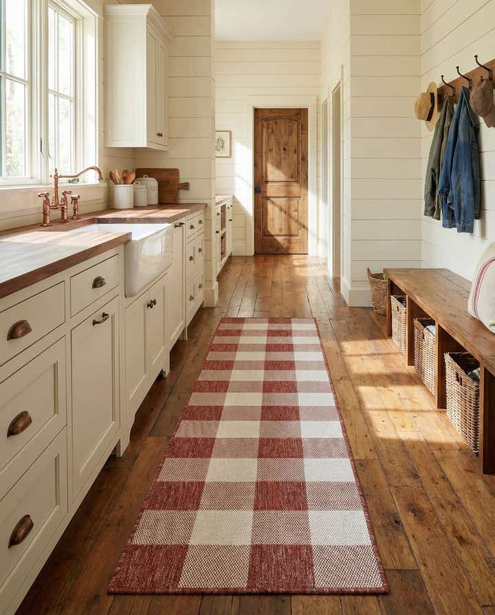 2' x 8' Easy-Clean Checkered Indoor / Outdoor Runner Rug