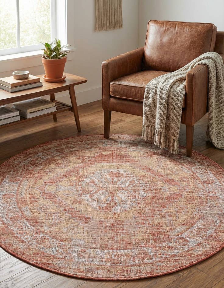 Detail image of 5' 3 x 5' 3  Washable Traditional Indoor / Outdoor Round Rug