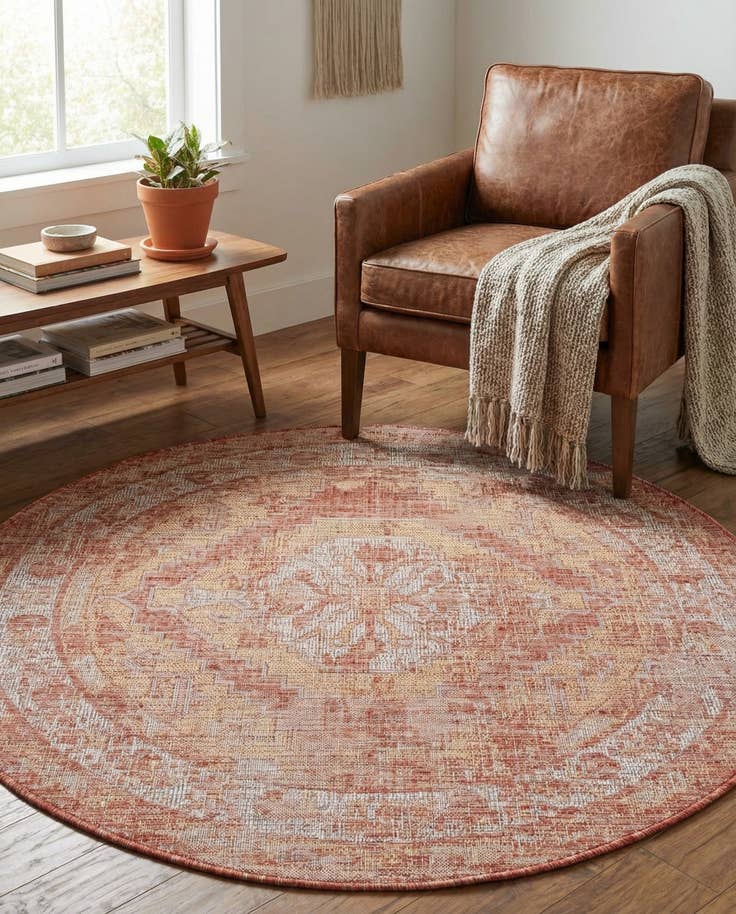 Detail image of 5' 3 x 5' 3 Easy-Clean Traditional Indoor / Outdoor Round Rug