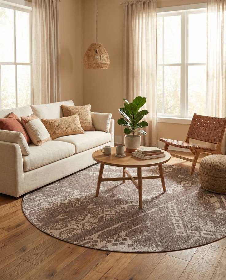 Detail image of 10' 8 x 10' 8 Easy-Clean Bohemian Indoor / Outdoor Round Rug