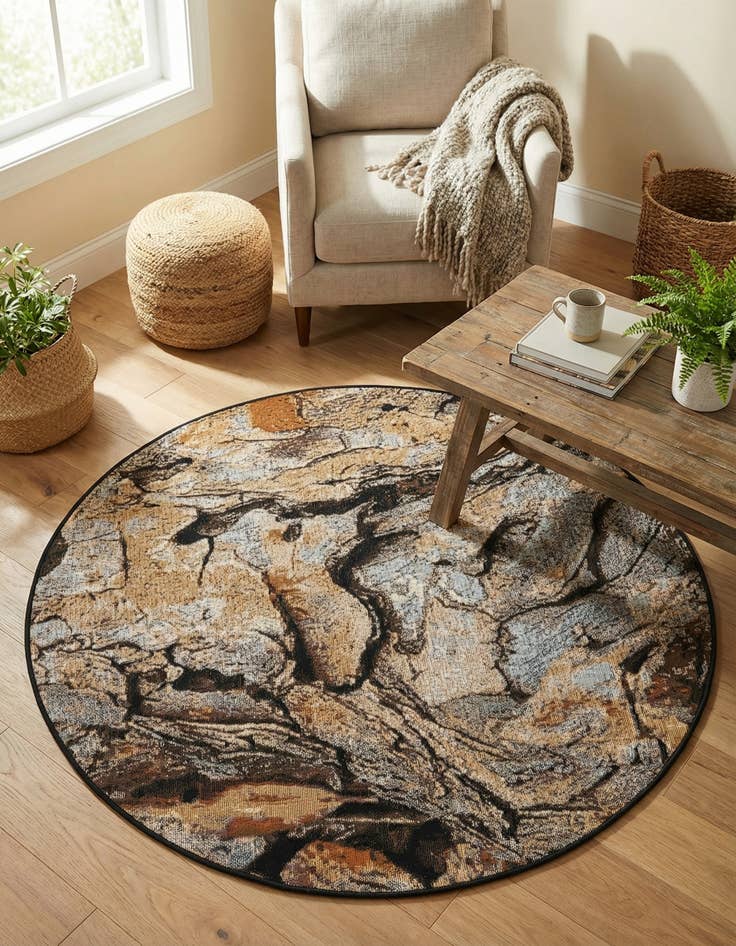 Detail image of  4' x 4'  Washable Modern Indoor / Outdoor Round Rug