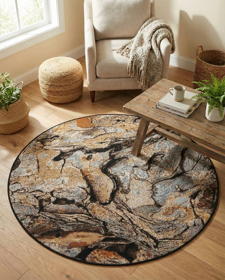 Detail image of 4' x 4' Easy-Clean Modern Indoor / Outdoor Round Rug