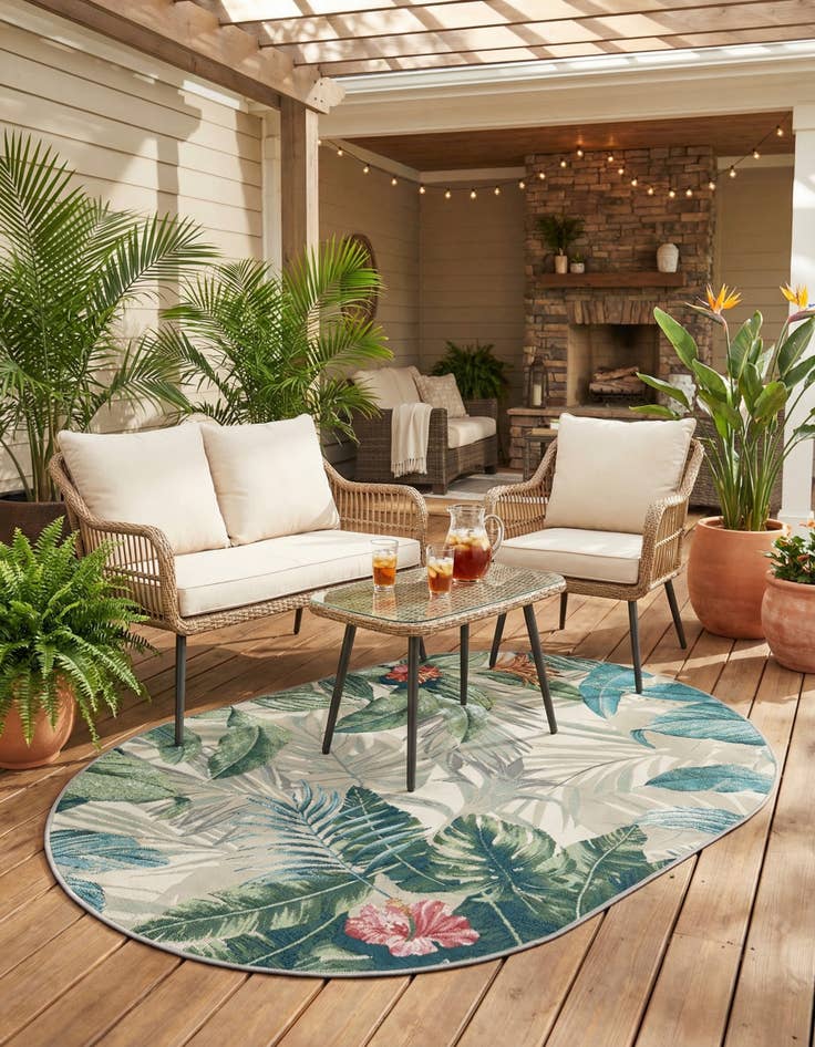 Detail image of 4' x 6'  Washable Botanical Indoor / Outdoor Oval Rug