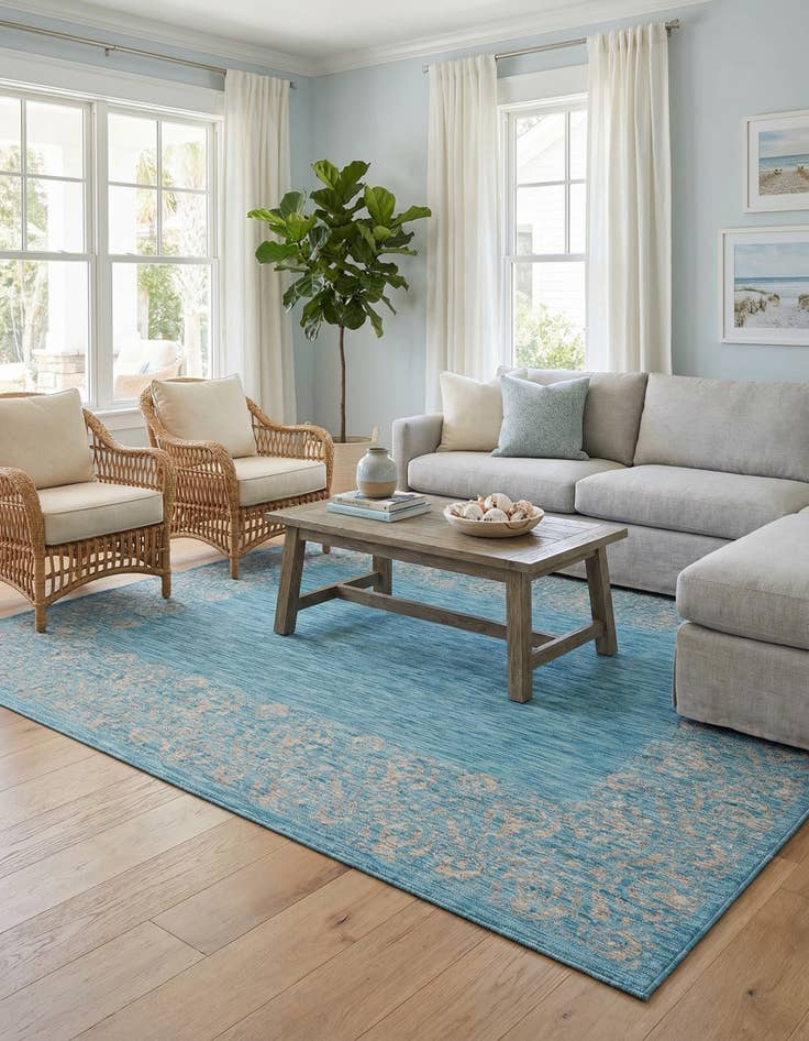 Detail image of 7' x 10'  Washable Border Indoor / Outdoor Rug