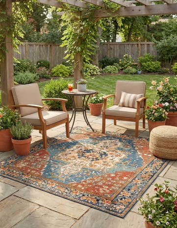 7' 10 x 7' 10 Easy-Clean Traditional Indoor / Outdoor Square Rug