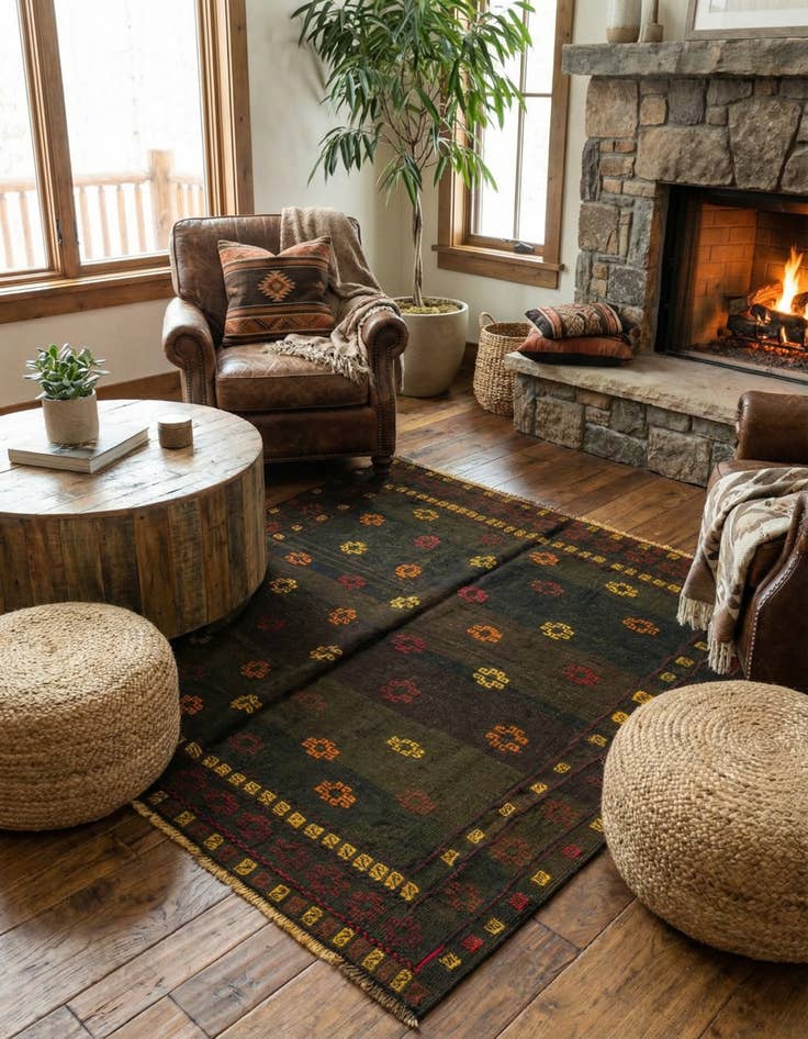 Detail image of  4' 3 x 4' 4  Hand Knotted Sumak Wool Square Rug