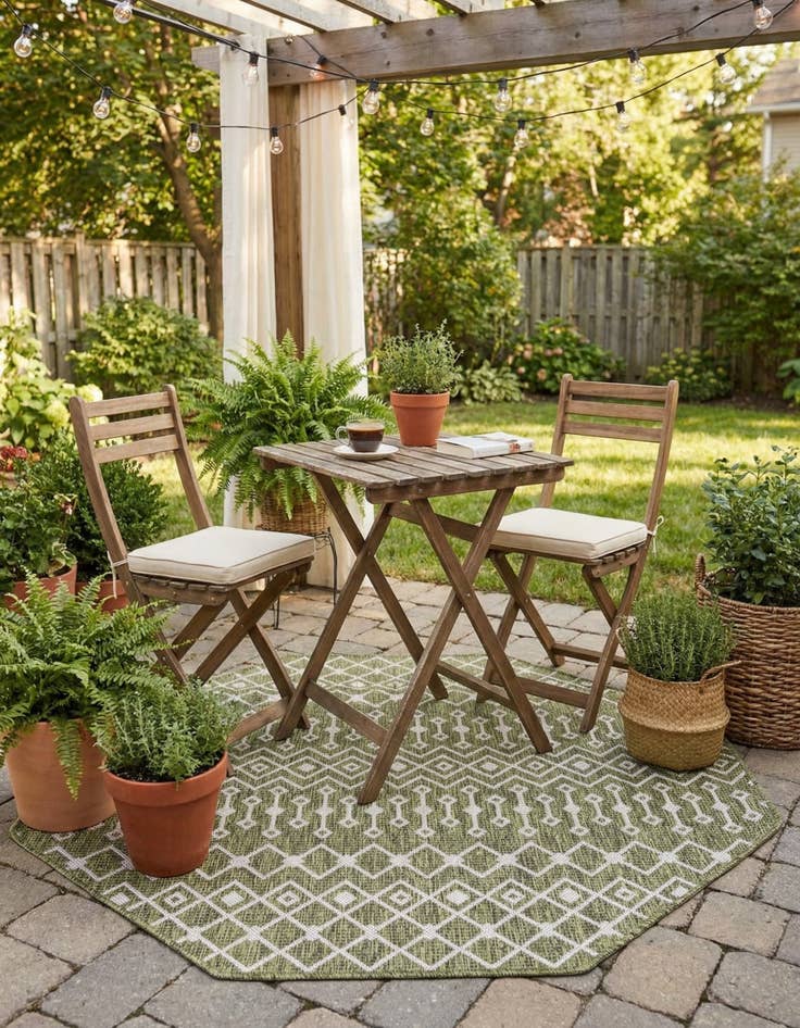 Detail image of 5' 3 x 5' 3  Washable Trellis Indoor / Outdoor Octagon Rug