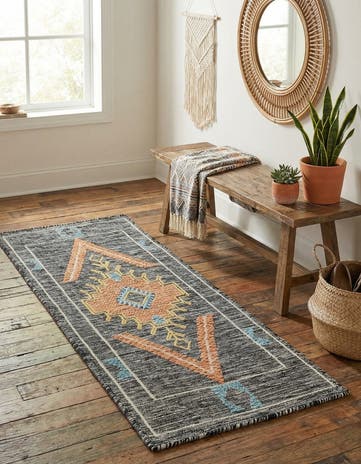 Charcoal Gray Hand Woven Kilim Wool Runner Rug