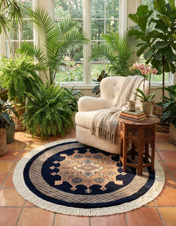 Detail image of  3' 1 x 3' 2  Hand Knotted Bokhara Oriental Wool Round Rug