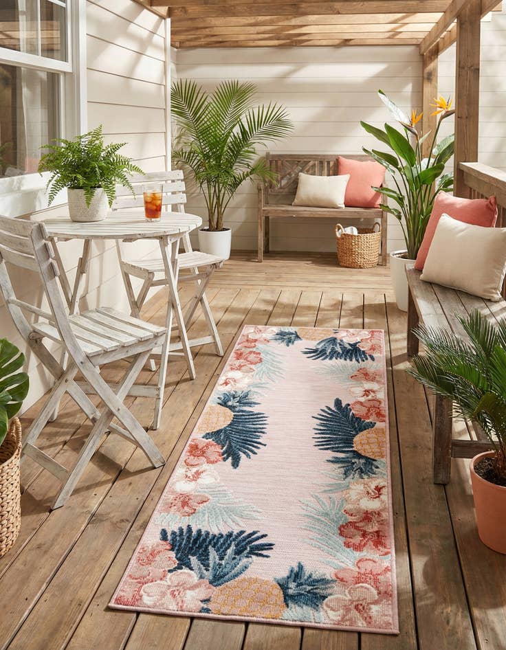 Detail image of  2' 2 x 6'  Washable Botanical Indoor / Outdoor Runner Rug
