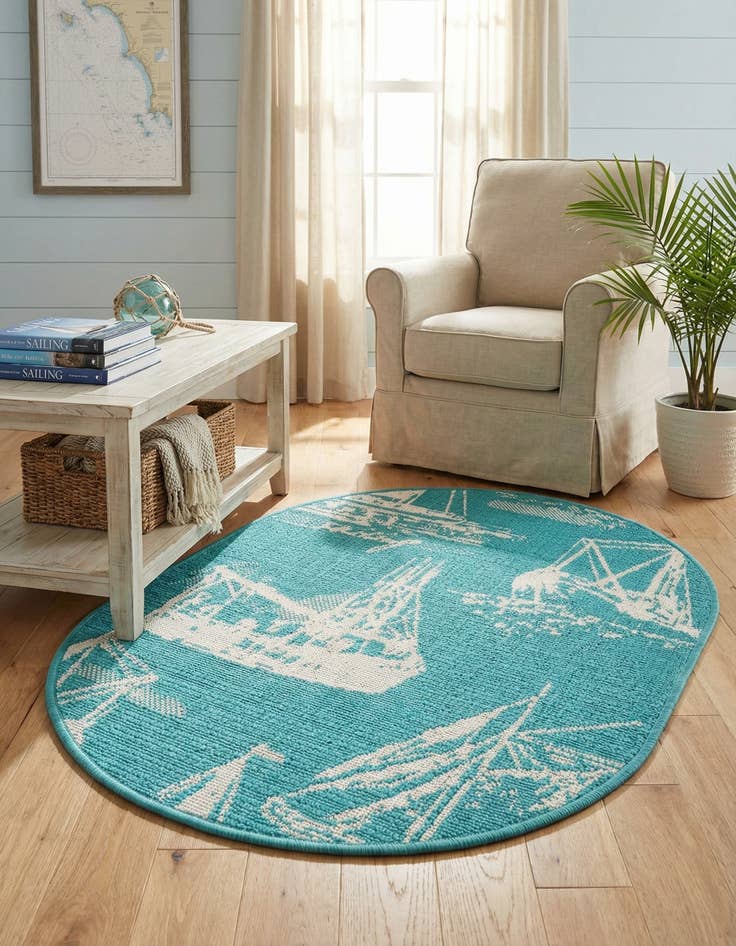 Detail image of 2' x 3'  Washable Coastal Indoor / Outdoor Oval Rug