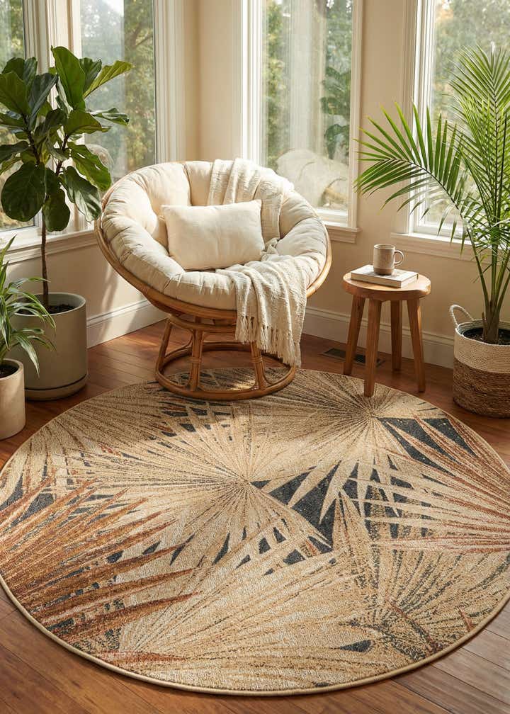 5' x 5' Easy-Clean Botanical Indoor / Outdoor Round Rug