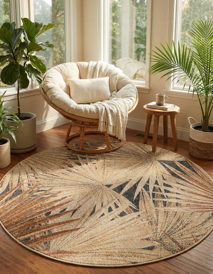 Detail image of 5' x 5' Easy-Clean Botanical Indoor / Outdoor Round Rug