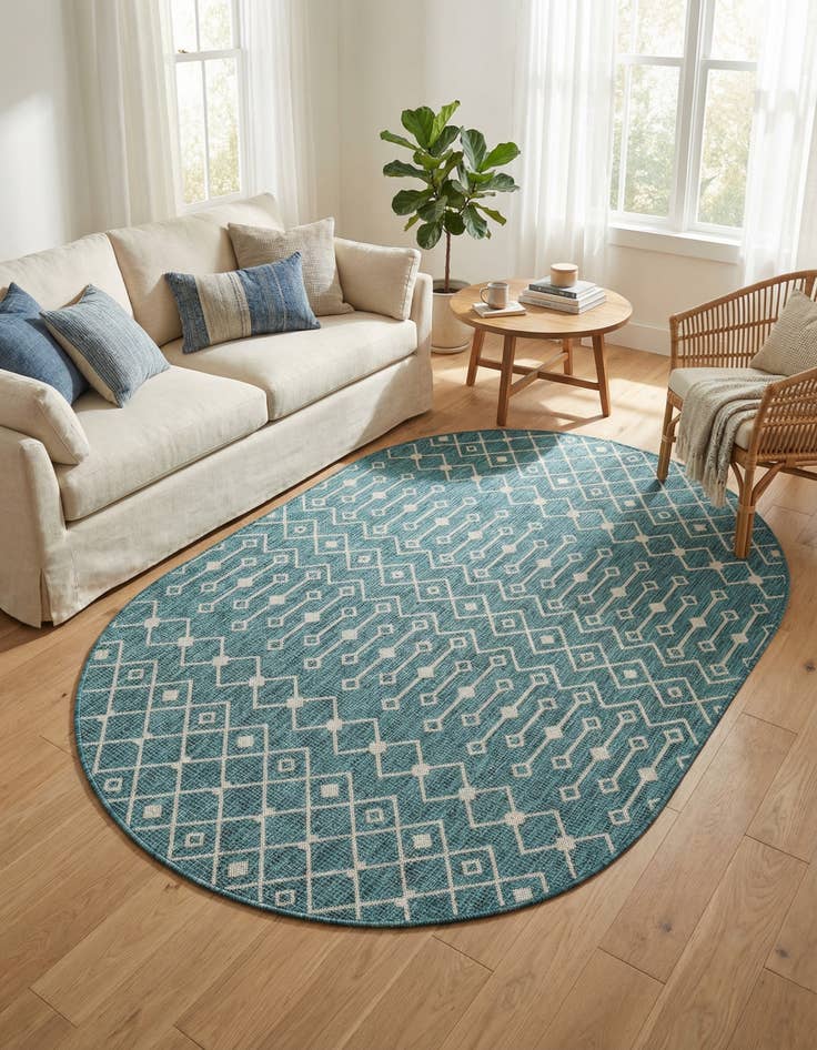 Detail image of 5' 3 x 8'  Washable Trellis Indoor / Outdoor Oval Rug