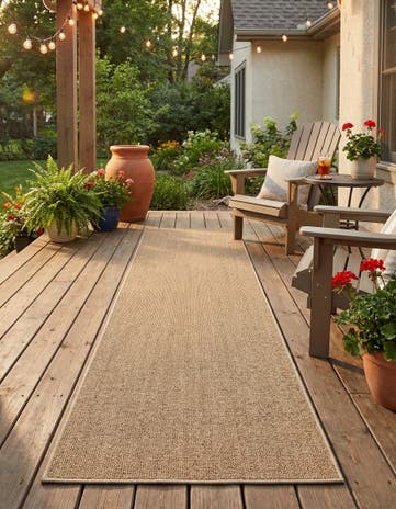 Beige Easy-Clean Solid Indoor / Outdoor Runner Rug
