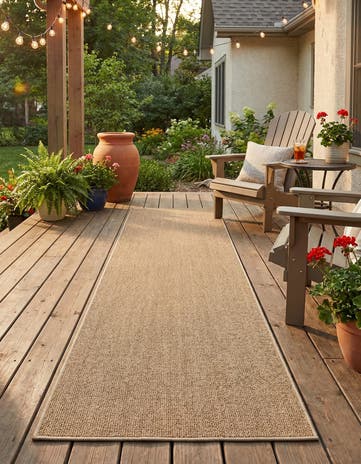 Beige Easy-Clean Solid Indoor / Outdoor Runner Rug