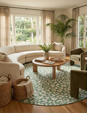 Green Blue Easy-Clean Safari Indoor / Outdoor Round Rug