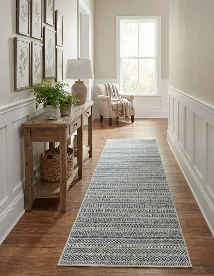 Detail image of 2' 7 x 12'  Washable Striped Indoor / Outdoor Runner Rug