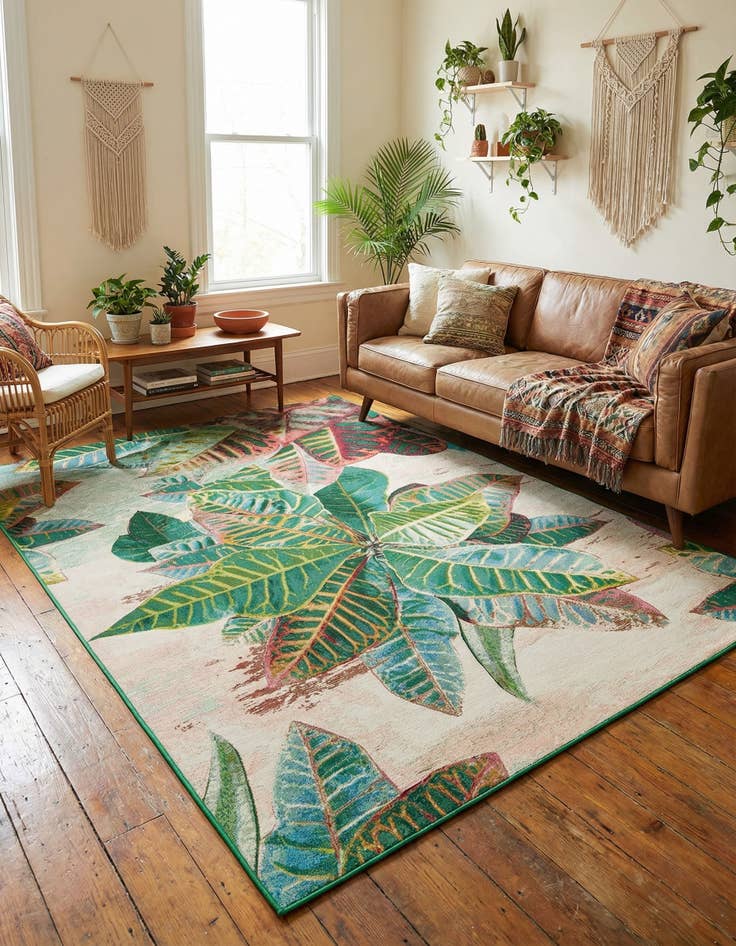 Detail image of  7' x 10'  Washable Botanical Indoor / Outdoor Rug