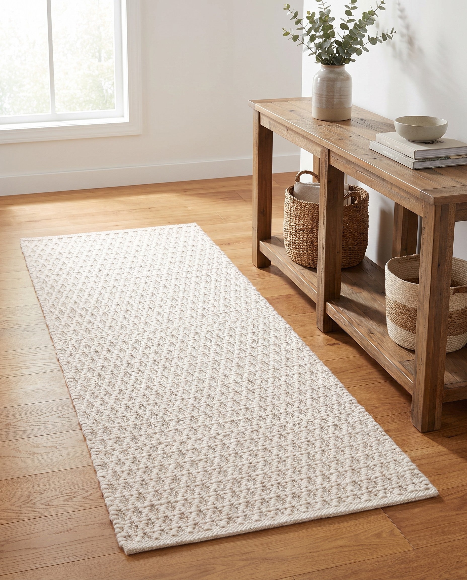 2' x 5' 1 Hand Woven Lattice Wool Runner Rug