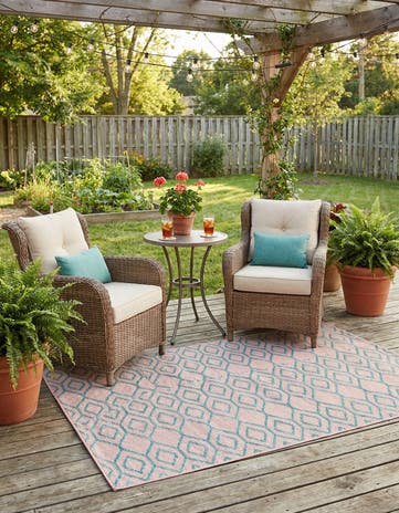 Pink and Aqua Easy-Clean Jill Zarin Turks and Caicos Indoor / Outdoor Rug