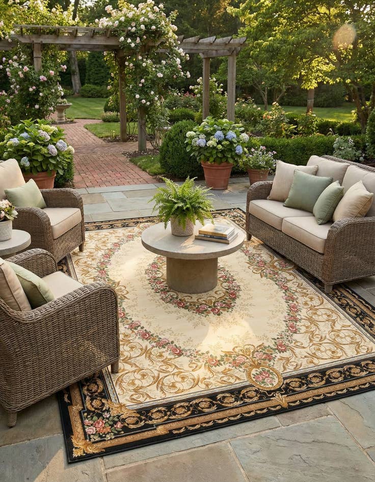 Detail image of 10' x 14'  Washable Traditional Indoor / Outdoor Rug