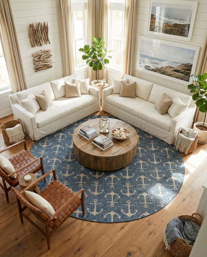 13' x 13' Easy-Clean Coastal Indoor / Outdoor Round Rug