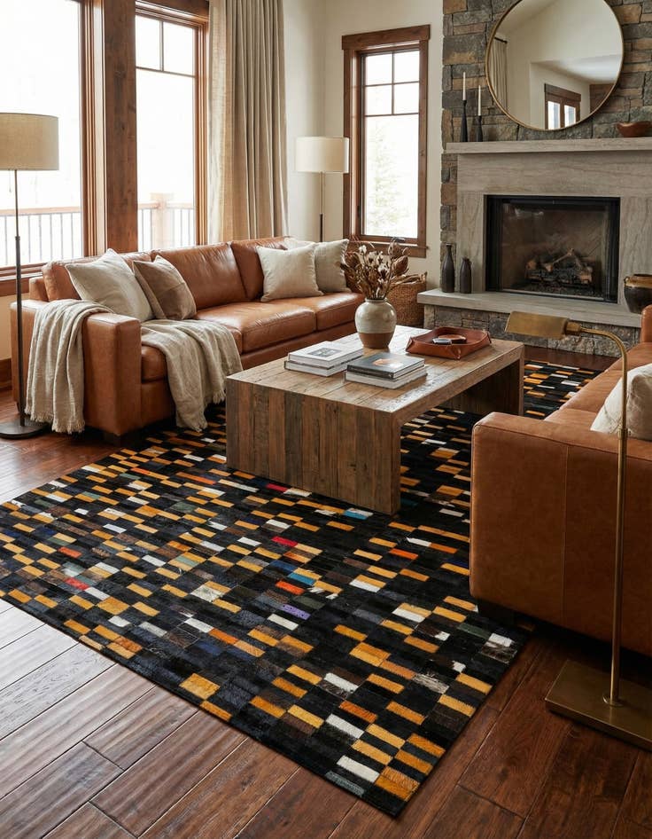 Detail image of  5' 2 x 7' 10 Cowhide - Patchwork Rug