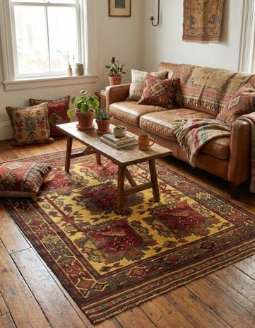 4' 5 x 6' 6 Hand Knotted Sumak Wool Rug