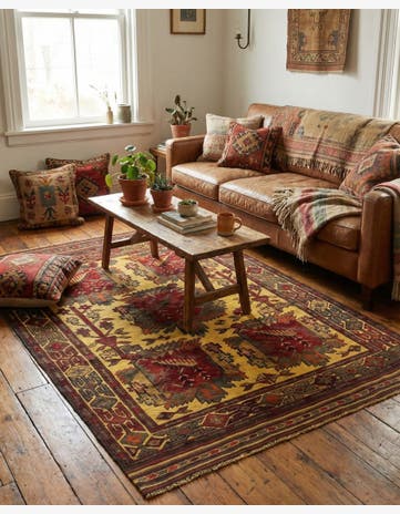 4' 5 x 6' 6 Hand Knotted Sumak Wool Rug