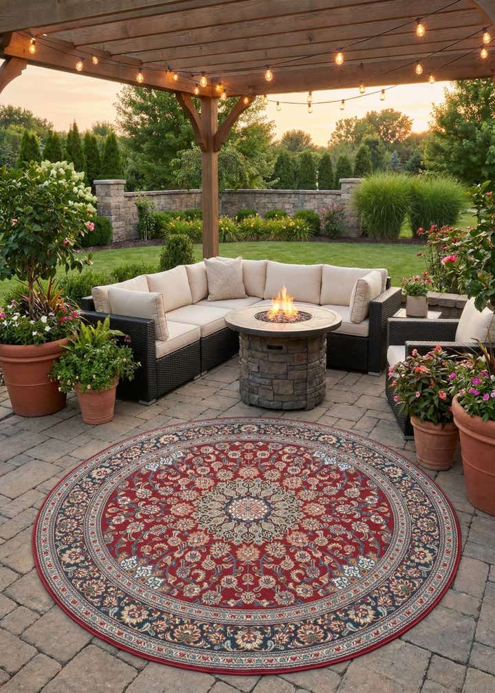 7' 10 x 7' 10 Easy-Clean Traditional Indoor / Outdoor Round Rug