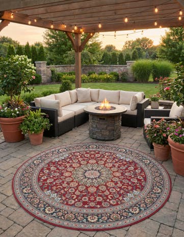 7' 10 x 7' 10 Easy-Clean Traditional Indoor / Outdoor Round Rug