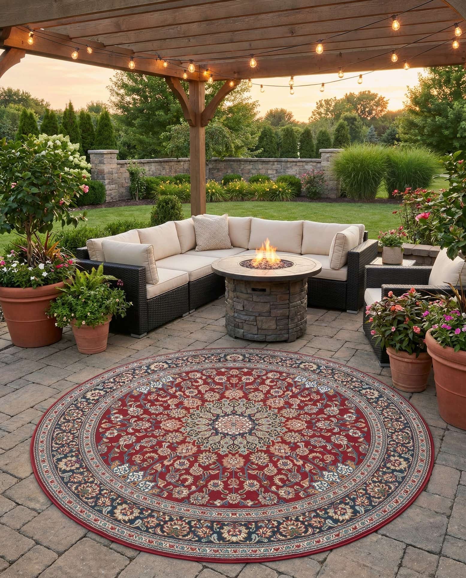 7' 10 x 7' 10 Easy-Clean Traditional Indoor / Outdoor Round Rug