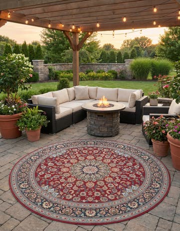 7' 10 x 7' 10 Easy-Clean Traditional Indoor / Outdoor Round Rug