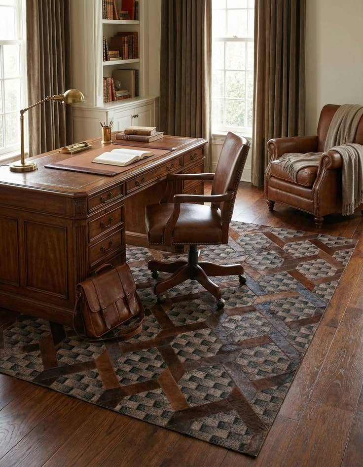 Detail image of 5' 1 x 8' Cowhide Leather Rug