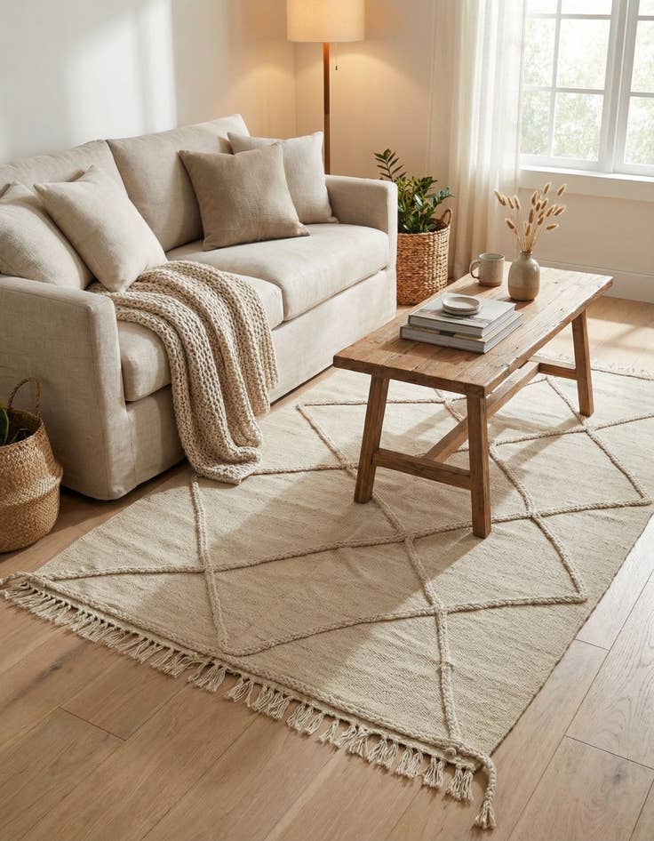 Detail image of  3' 5 x 4' 9  Hand Knotted Moroccan Wool Rug