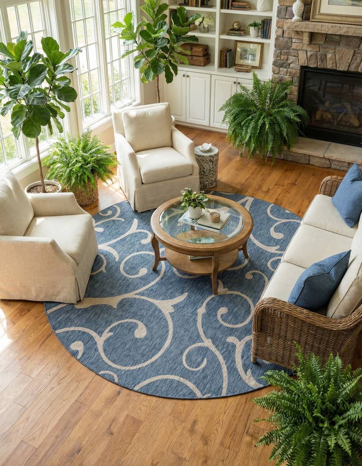 Detail image of 10' 8 x 10' 8  Washable Botanical Indoor / Outdoor Round Rug