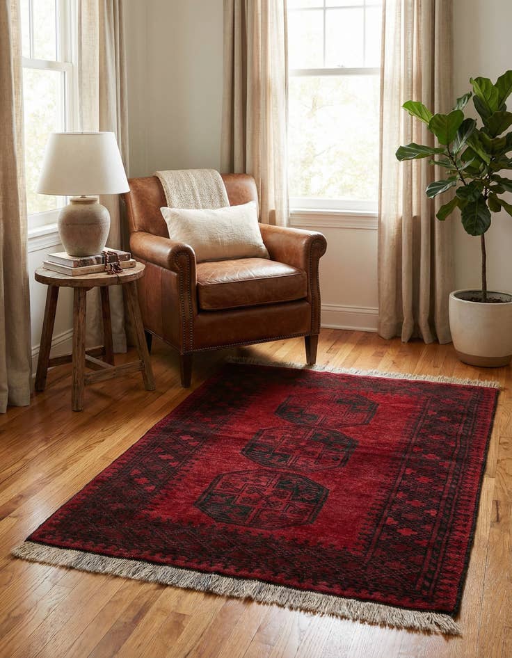 Detail image of  3' 9 x 4' 10  Hand Knotted Afghan Akhche Wool Rug