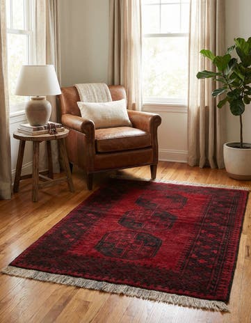 3' 9 x 4' 10 Hand Knotted Afghan Akhche Wool Rug