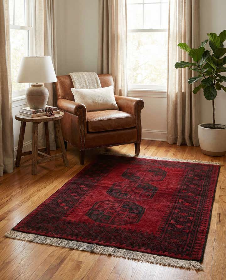 3' 9 x 4' 10 Hand Knotted Afghan Akhche Wool Rug