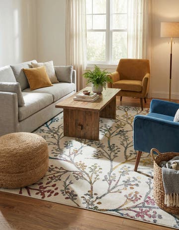 Ivory Blossom Square Rug