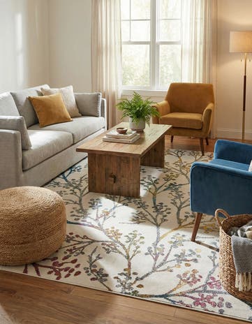 Ivory Blossom Square Rug