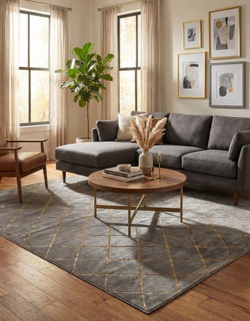Gray and Gold Vogue Geo Square Rug
