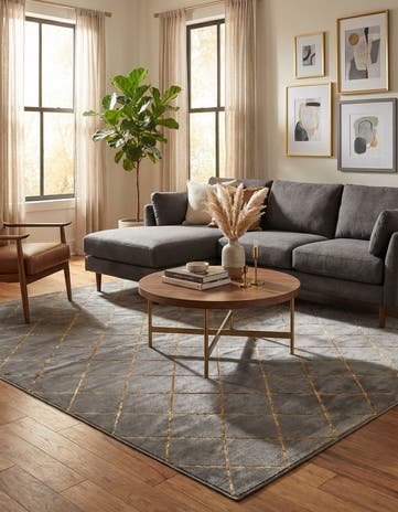 Gray and Gold Vogue Geo Square Rug