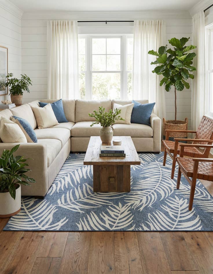 Detail image of 10' 8 x 10' 8  Washable Botanical Indoor / Outdoor Square Rug