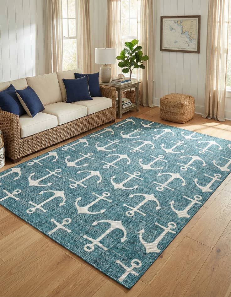 Detail image of 7' x 10'  Washable Coastal Indoor / Outdoor Rug