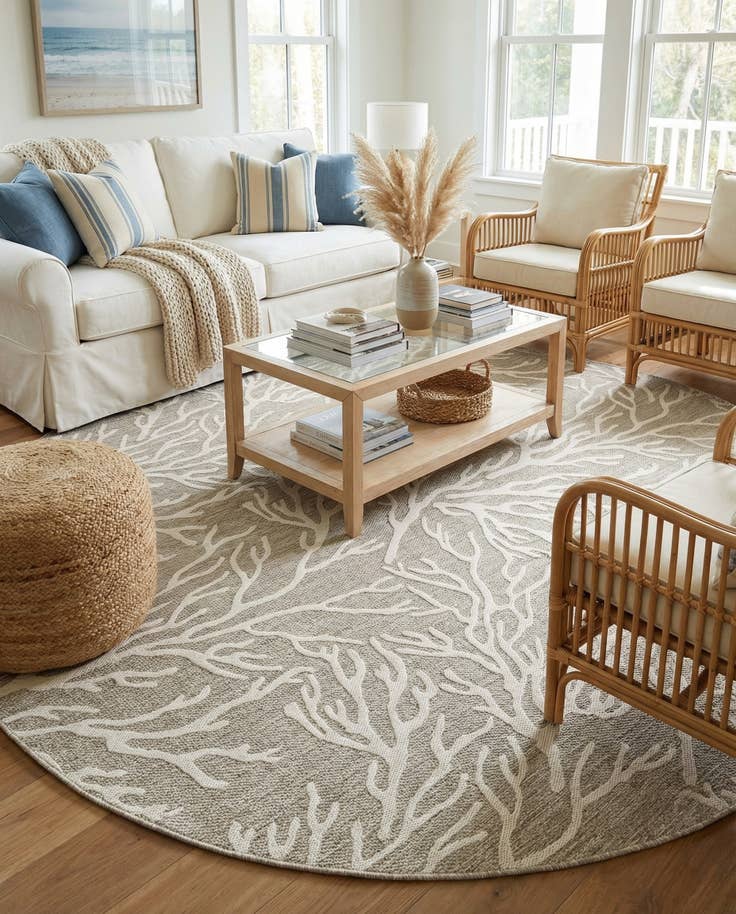 Detail image of 10' x 10' Easy-Clean Coastal Indoor / Outdoor Round Rug