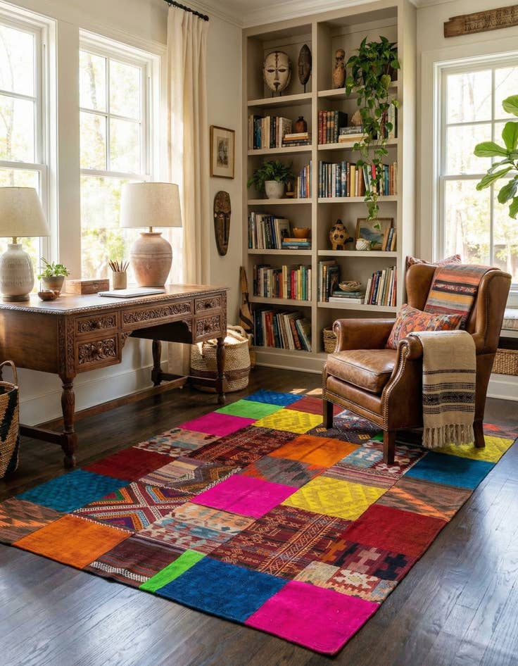 Detail image of 5' 6 x 7' 8  Hand Woven Kilim Patchwork Wool Rug