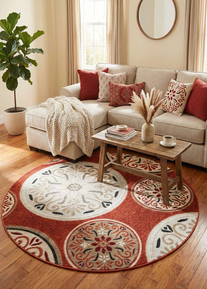 5' 3 x 5' 3 Easy-Clean Modern Indoor / Outdoor Round Rug